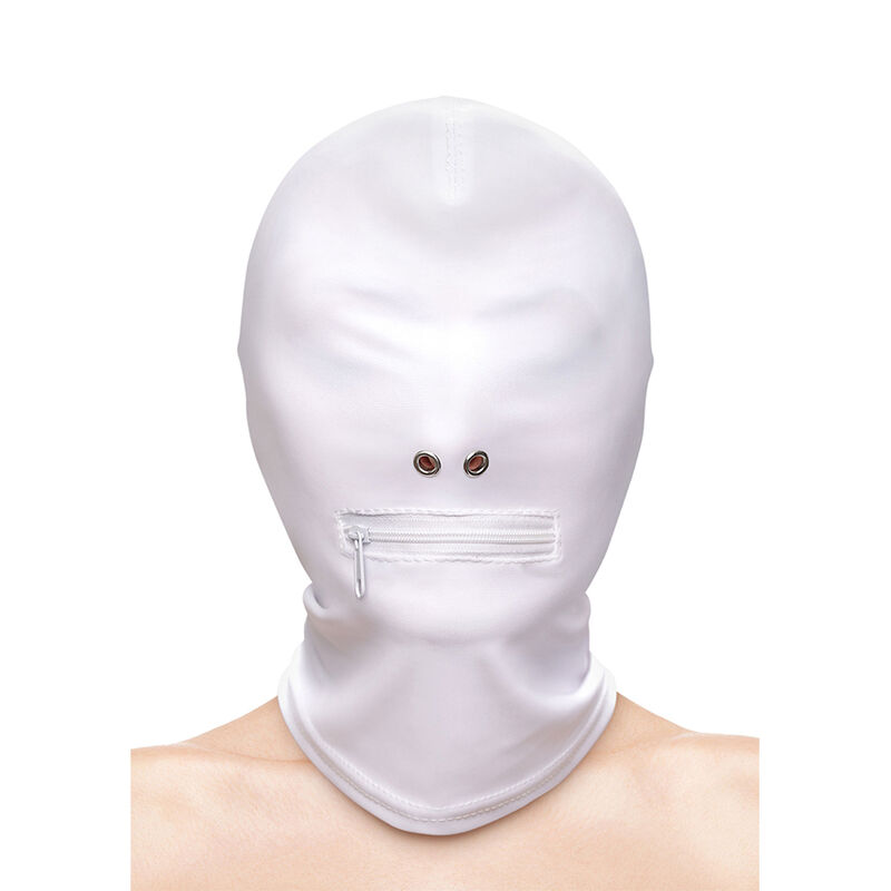 NS NOVELTIES - FETISH  FASHION CLOSED ZIPPERED MOUTH HOOD NYLON WHITE