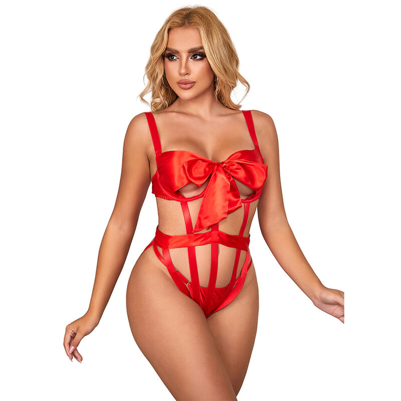 SUBBLIME - 954468 SEXY OPENWORK BODY WITH BOW RED S/M