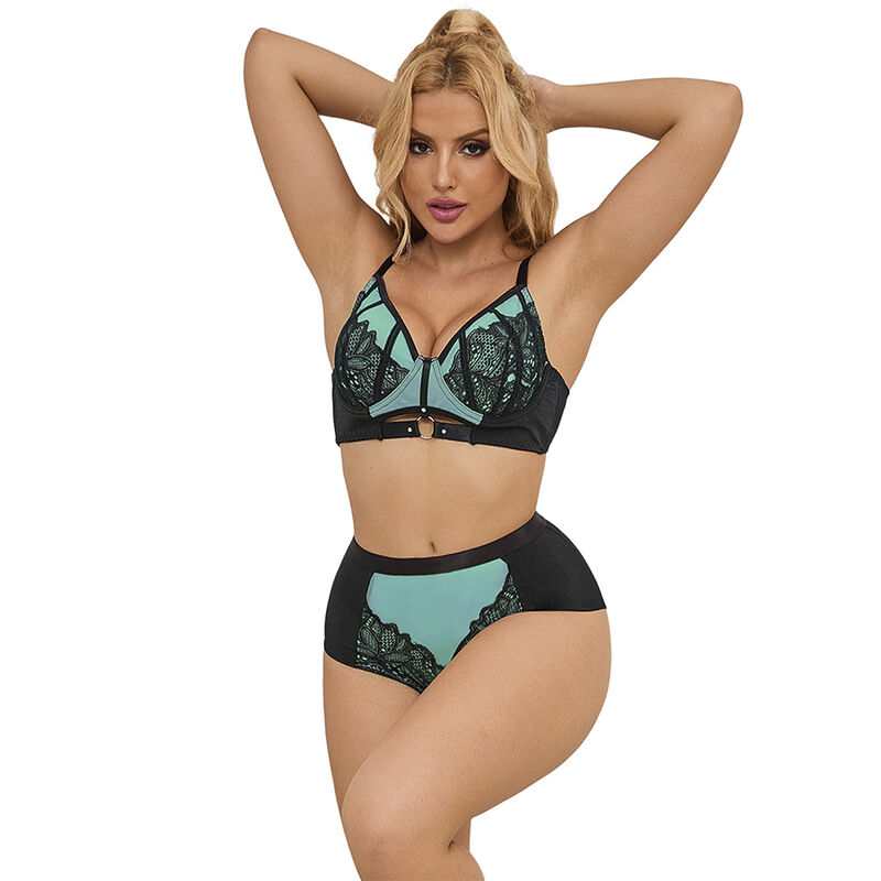 SUBBLIME - 955564 GREEN PATENT LEATHER MESH ZIPPER BRA SET L/XL