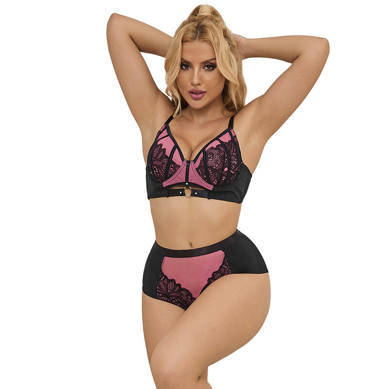 SUBBLIME - 955588 PINK PATENT LEATHER MESH ZIPPER BRA SET L/XL